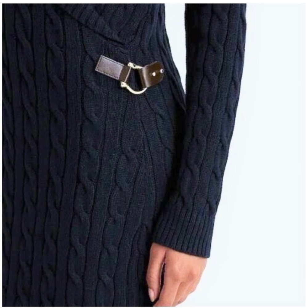 Lauren Ralph Lauren Cable Knit Wrap Dress, Womens Large Navy Blue - Picture 10 of 15